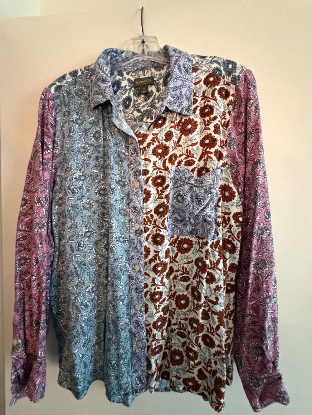 🌺 Style & Co. Patchwork Floral Button‑Up Shirt – Size XL